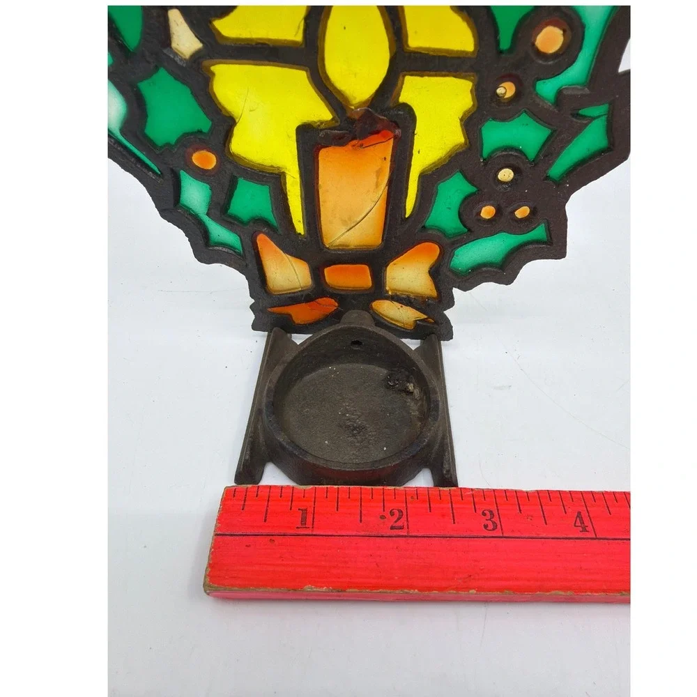 Unbranded Candle Holder Unisex OS Multicolor‎  Stained Glass Holly Wreath AS/IS